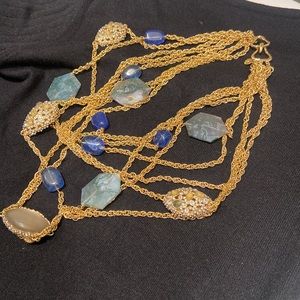 Alexis Bittar Gold Multi chain bib necklace w/ agate, crystal & blue beads